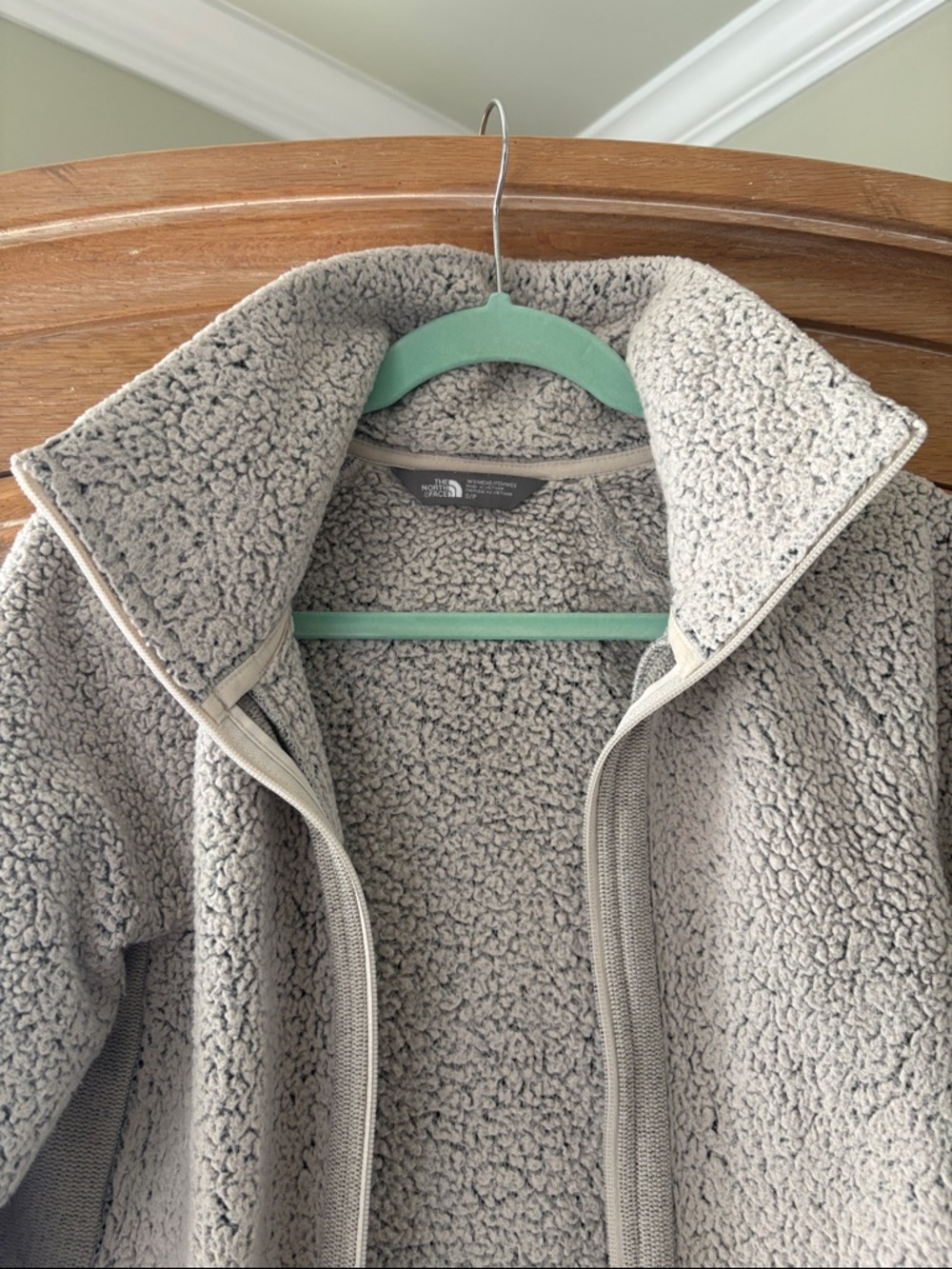The North Face Light Gray Sherpa Fleece Zip-Up Jacket